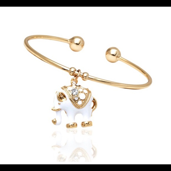 18K Gold Plated with white Elephant Cuff Bangle - Picture 5 of 5